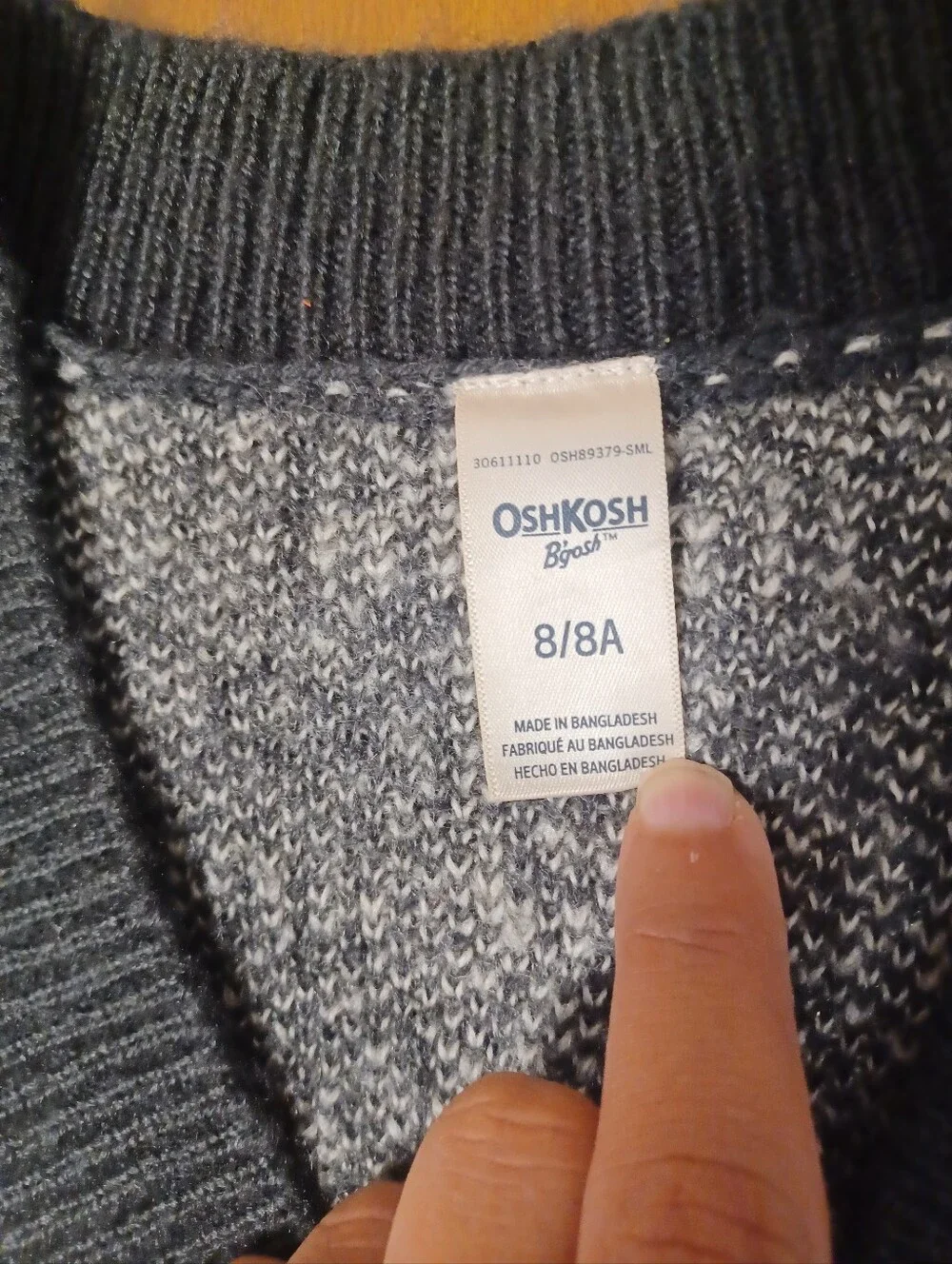 OshKosh B'Gosh Plaid Cardigan Sweater Girls 8/8A Black White Button V-Neck